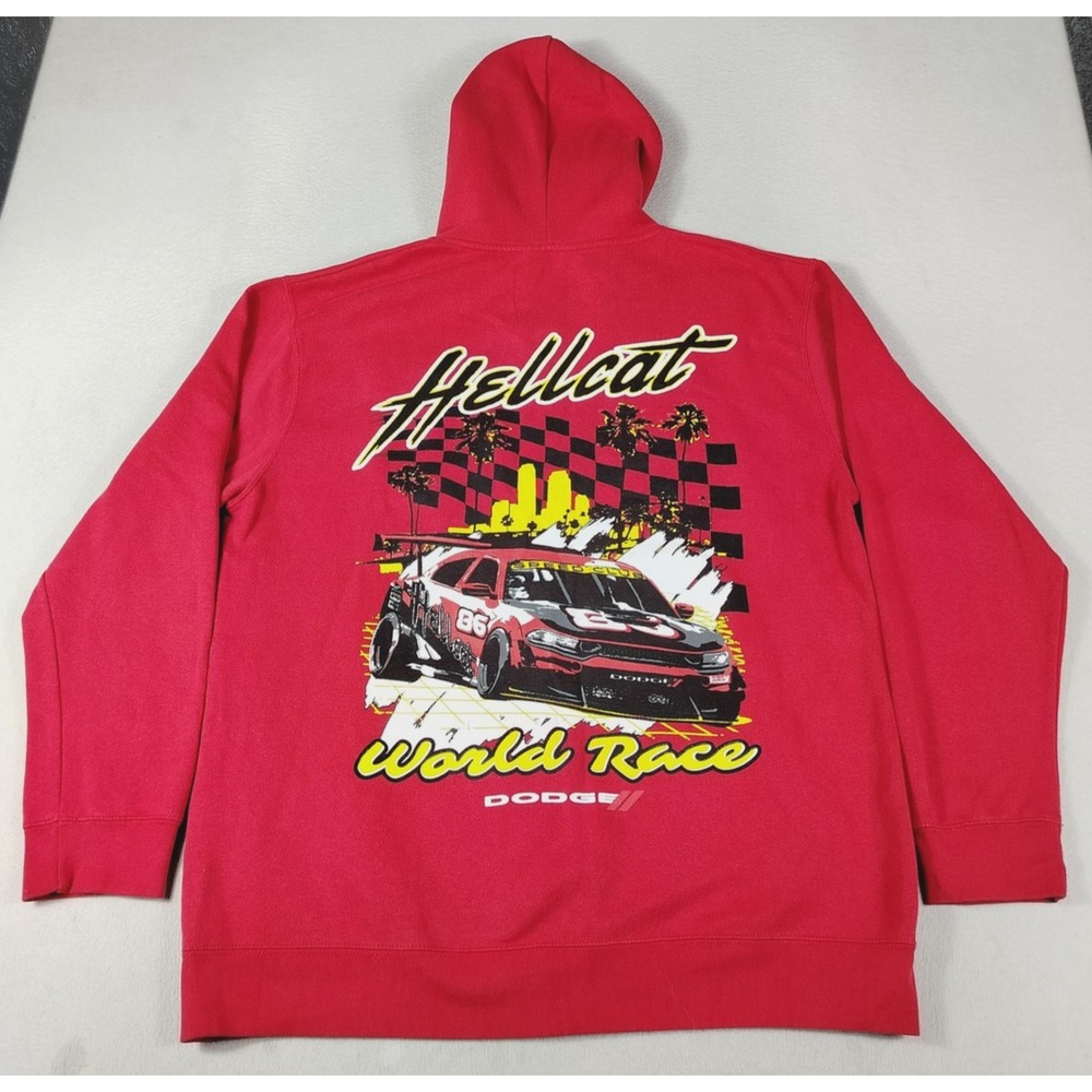 Dodge X Reason Hoodie Sweatshirt Mens XL Red Hellcat World Race Full Zip Graphic
